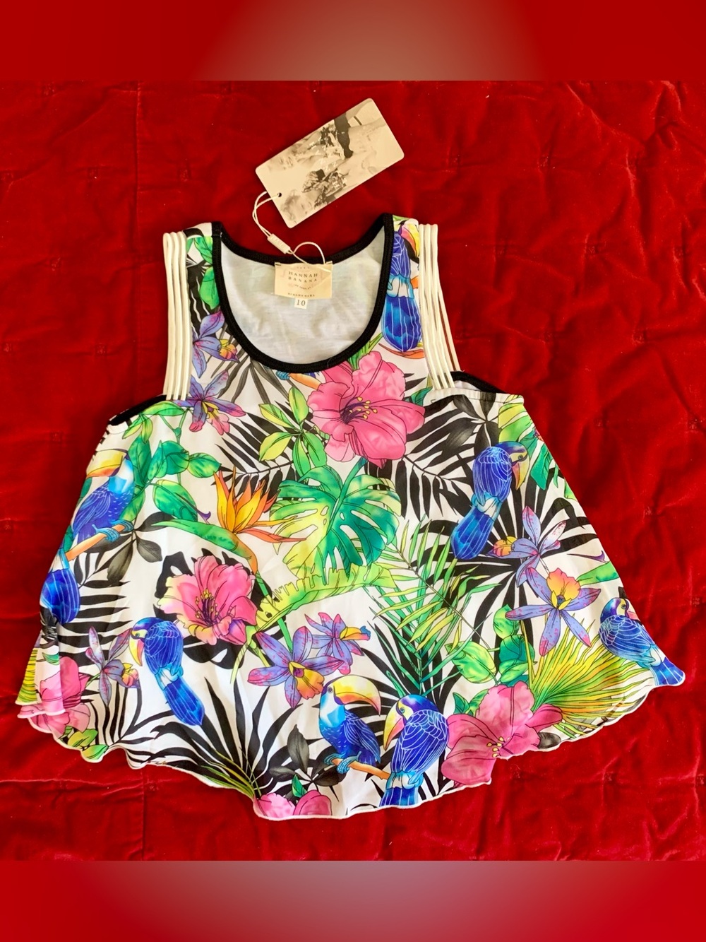 Hannah Banana tropical floral birds Girl top 10 NWT